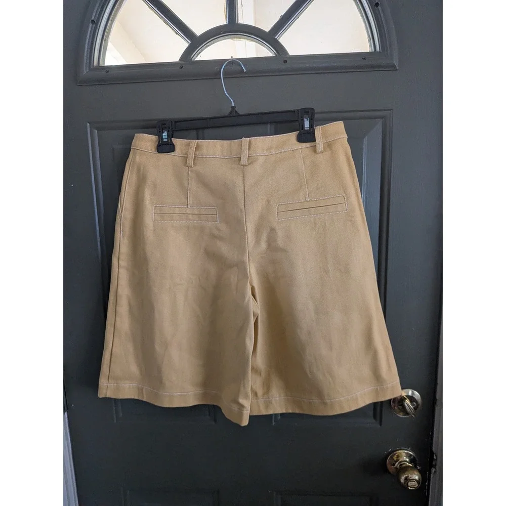 NWT Carmen Says Desk Pale Yellow Denim Bermuda Shorts Cotton Pleated Medium